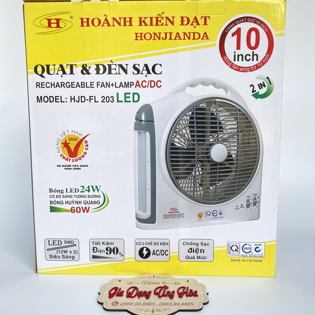 Quạt tích điện honjianda 2 bình ắc quy HJD-FL 203