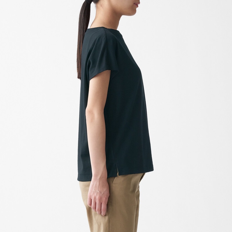 Muji Áo Thun Vải Jersey Sợi Slub Tay Liền