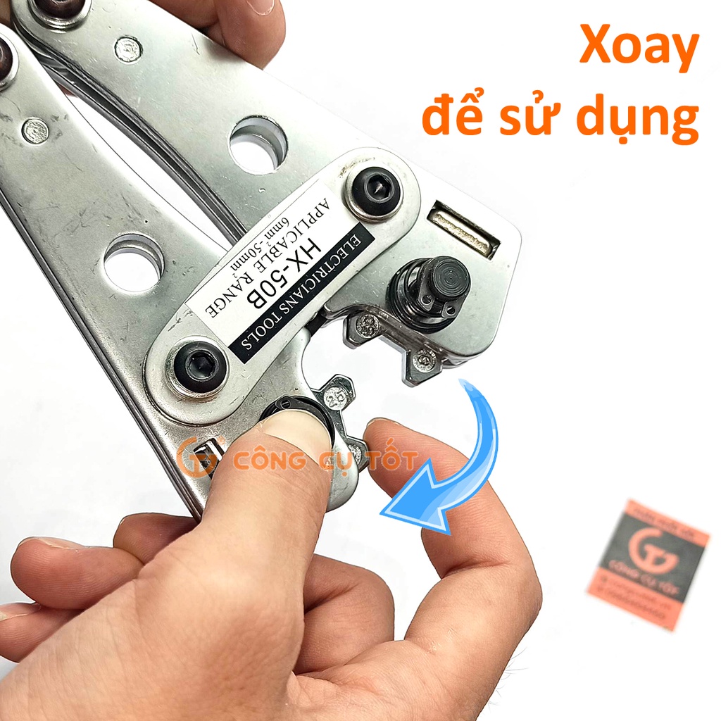 Kìm bấm cos dây điện chuyên dụng loại lớn, Kiềm bấm cos cơ lục giác gọng xoay cỡ lớn TOOZO HX-50B dài 390mm 6-50mm2