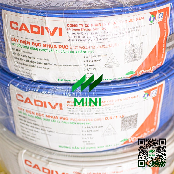 [1 Mét] Dây điện CADIVI dây đôi, bọc nhựa PVC cách điện, ruột đồng (Ruột cấp 5)