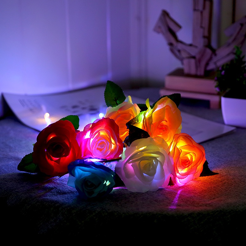 Đèn LED 38cm hình hoa hồng nhân tạo trang trí nhà cửa dịp lễ tình nhân năm mới
