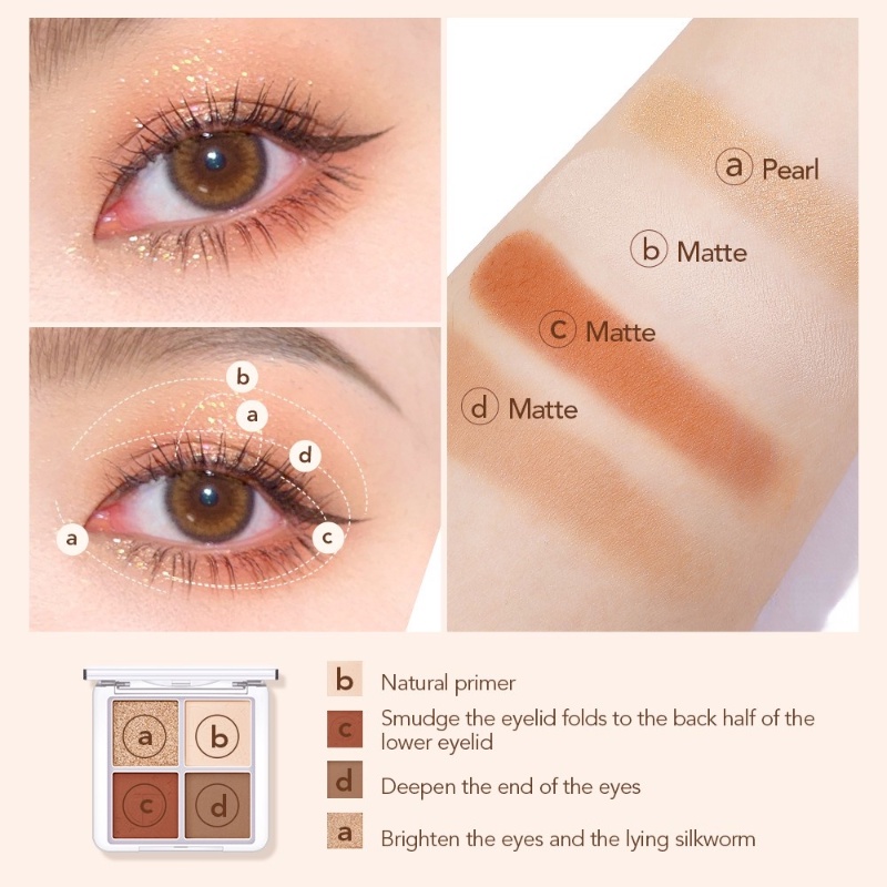 Bảng phấn mắt 4 màu hiệu ứng lì / nhũ lấp lánh lên màu cực chuẩn lâu trôi