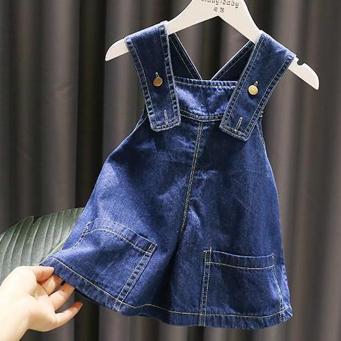 Bộ Áo Ngắn Tay + Quần Yếm Denim Thời Trang Mùa Hè Hàn Quốc Dành Cho Bé Gái