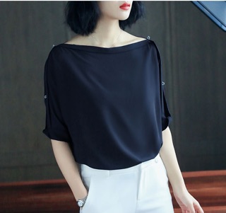 Áo sơ mi cổ thuyền đính ngọc