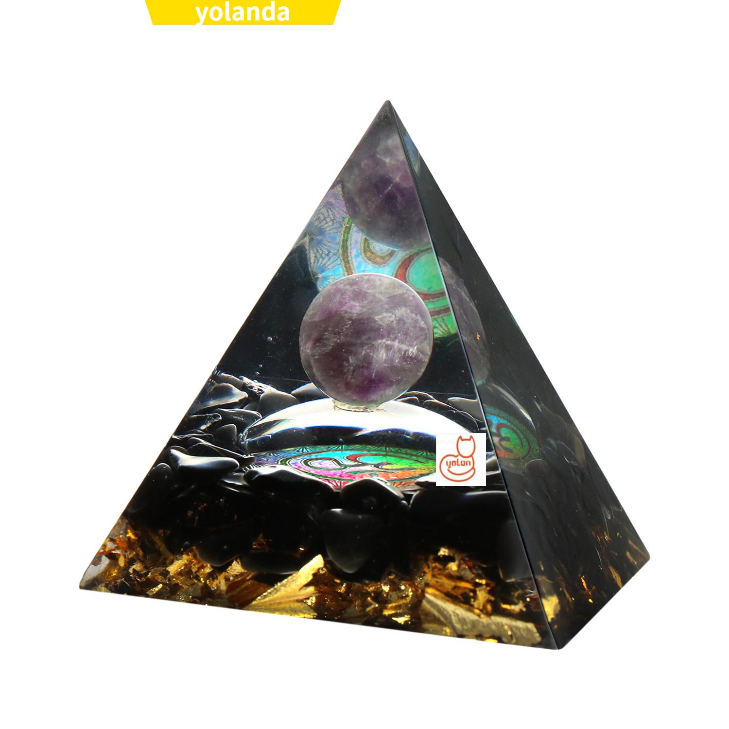 ☆YOLA☆ Shelf Decor Orgone Pyramid Boost Immune System|Decor Positive Energy Generator Chakra|Orgonite Hand Craft Gifts for Women Spirtual Things with Obsidian|EMF Protection – Healing