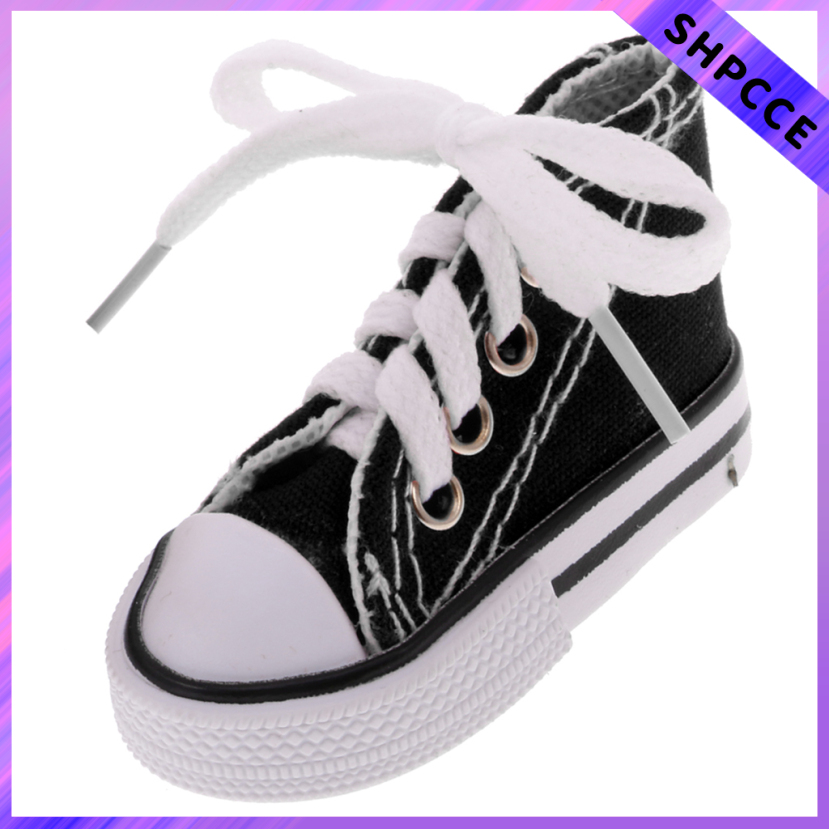 2 Pairs of High Top Sneakers Lace Up Canvas Shoes for 1/4 BJD SD DOD   Dollfie Dolls Black+Purple 7.5cm