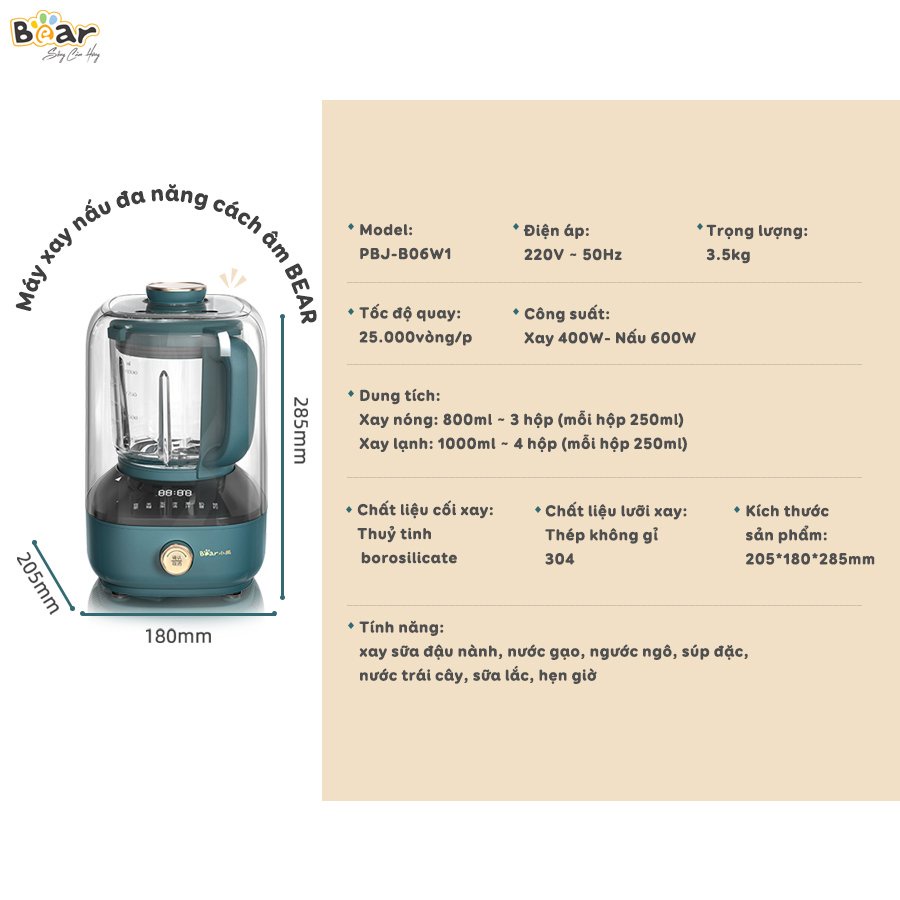 Máy xay nấu đa năng cách âm Bear PBJB06W1,Đa năng,Đa năng