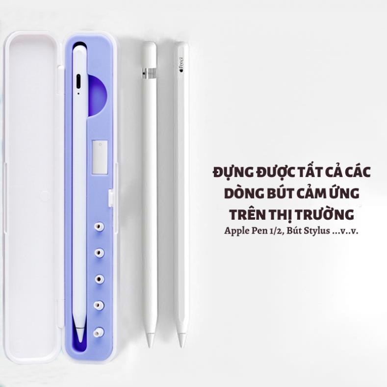 Hộp đựng bút cảm ứng dành cho Apple Pen 1/2, bút Stylus, bên trong là Silicon chống sốc và 5 chỗ để ngòi bút thay thế