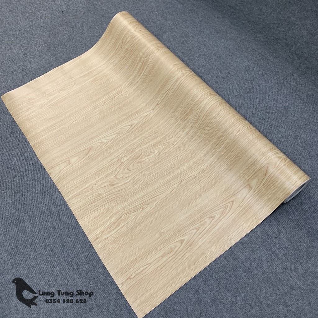 Decal vân gỗ màu kem - giấy dán tường bàn tủ có sẵn keo
