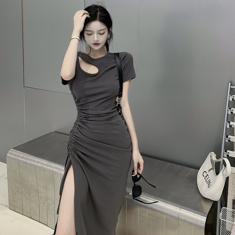 Đầm Dáng Ôm Thiết Kế Dây Rút Thời Trang Pháp Xinh Xắn Cho Nữ