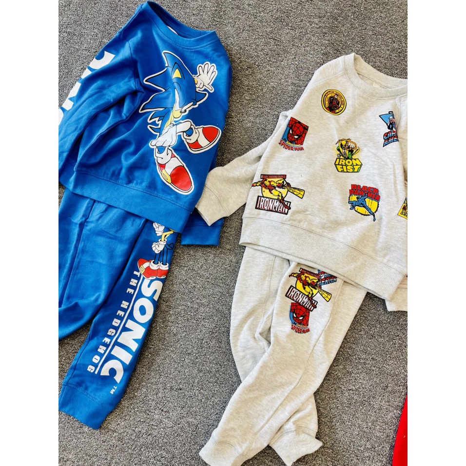 Bộ nỉ thu đông da cá mỏng, mềm Marvel, Mario cho bé trai