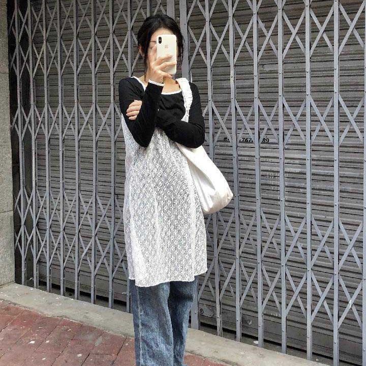 Đầm Ren Lưới Không Tay Dài Vừa Phải Phong Cách Hàn Quốc Tùy Chỉnh