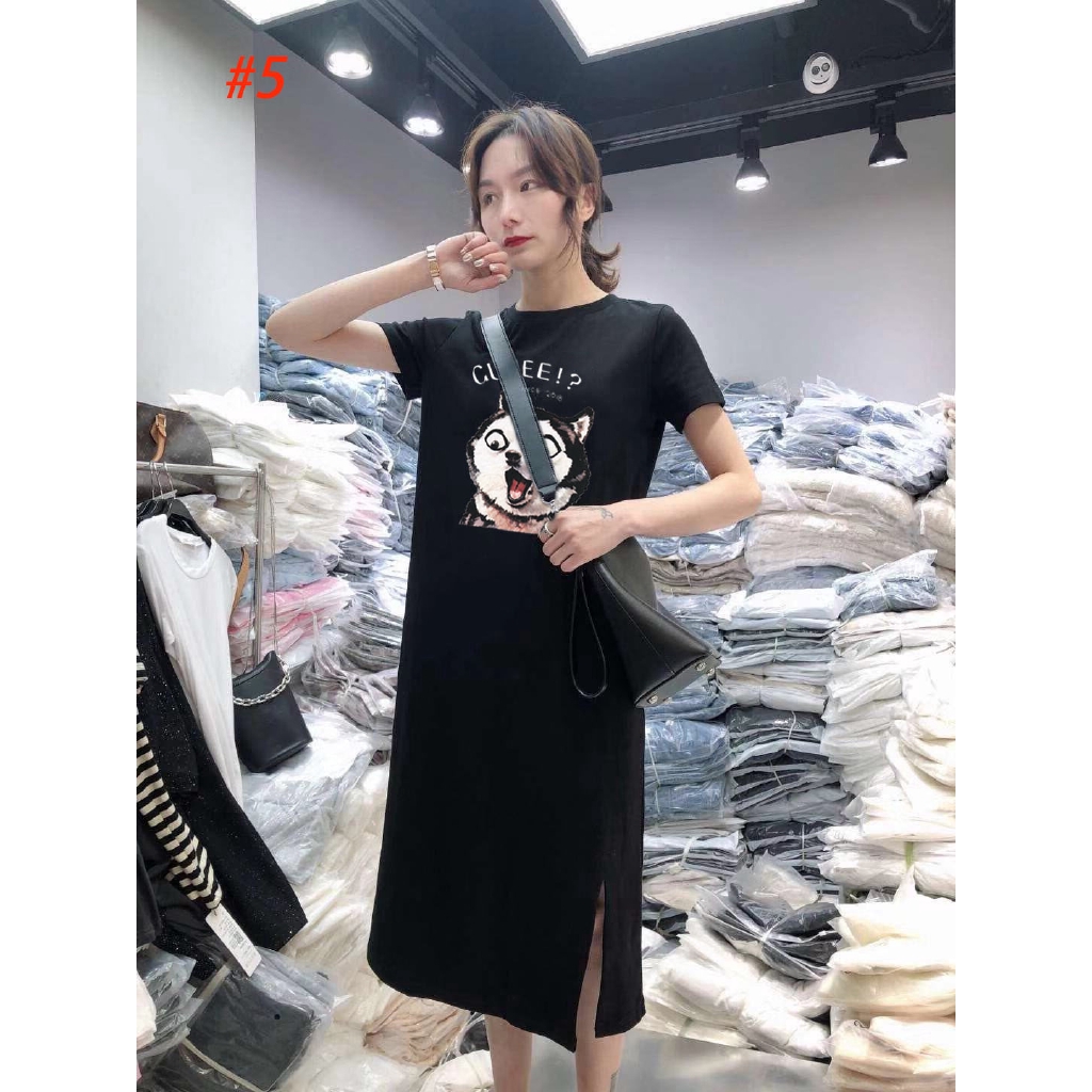 Đầm suông dáng dài tay ngắn in họa tiết hoạt hình dễ thương dành cho nữ | BigBuy360 - bigbuy360.vn