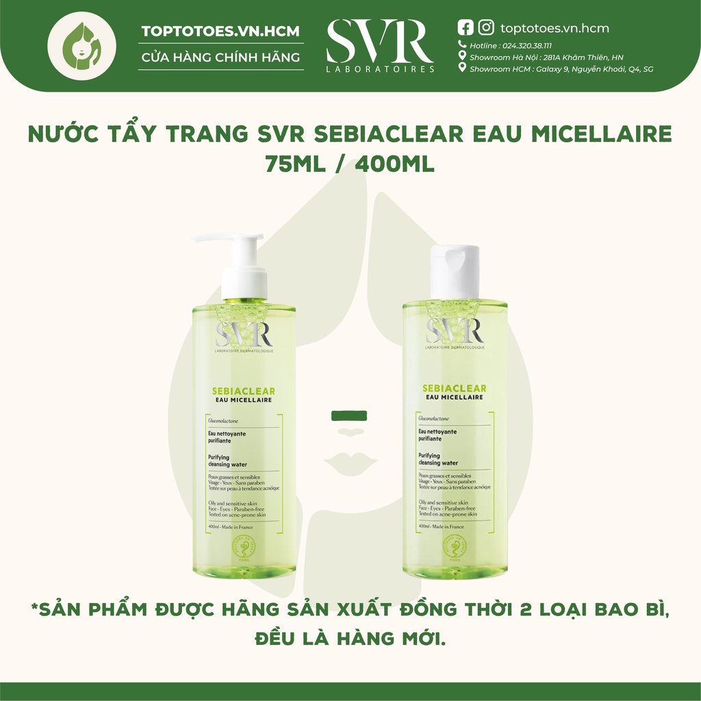 Nước tẩy trang cho da dầu mụn SVR Sebiaclear Eau Micellaire 75ML/ 400ML [NHẬP KHẨU CHÍNH HÃNG 100%]