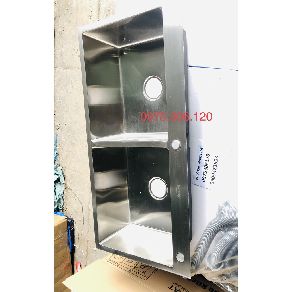 [SIZE LỚN 100x50cm] Chậu Rửa Chén Bát 100% INOX SUS 304 N4 10050 NA.GRAND và xả thoát nước và rổ rút đa năng