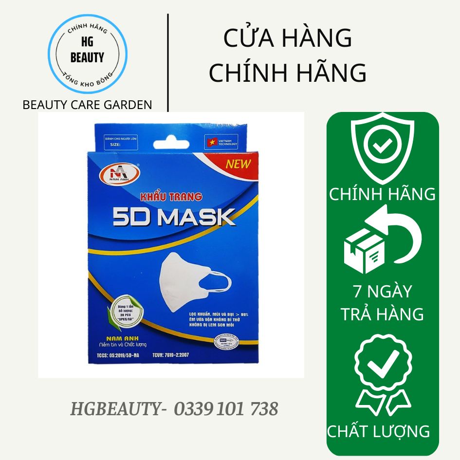 [10 cái] Hộp khẩu trang 5D Mask Nam Anh Famapro quai thun siêu êm