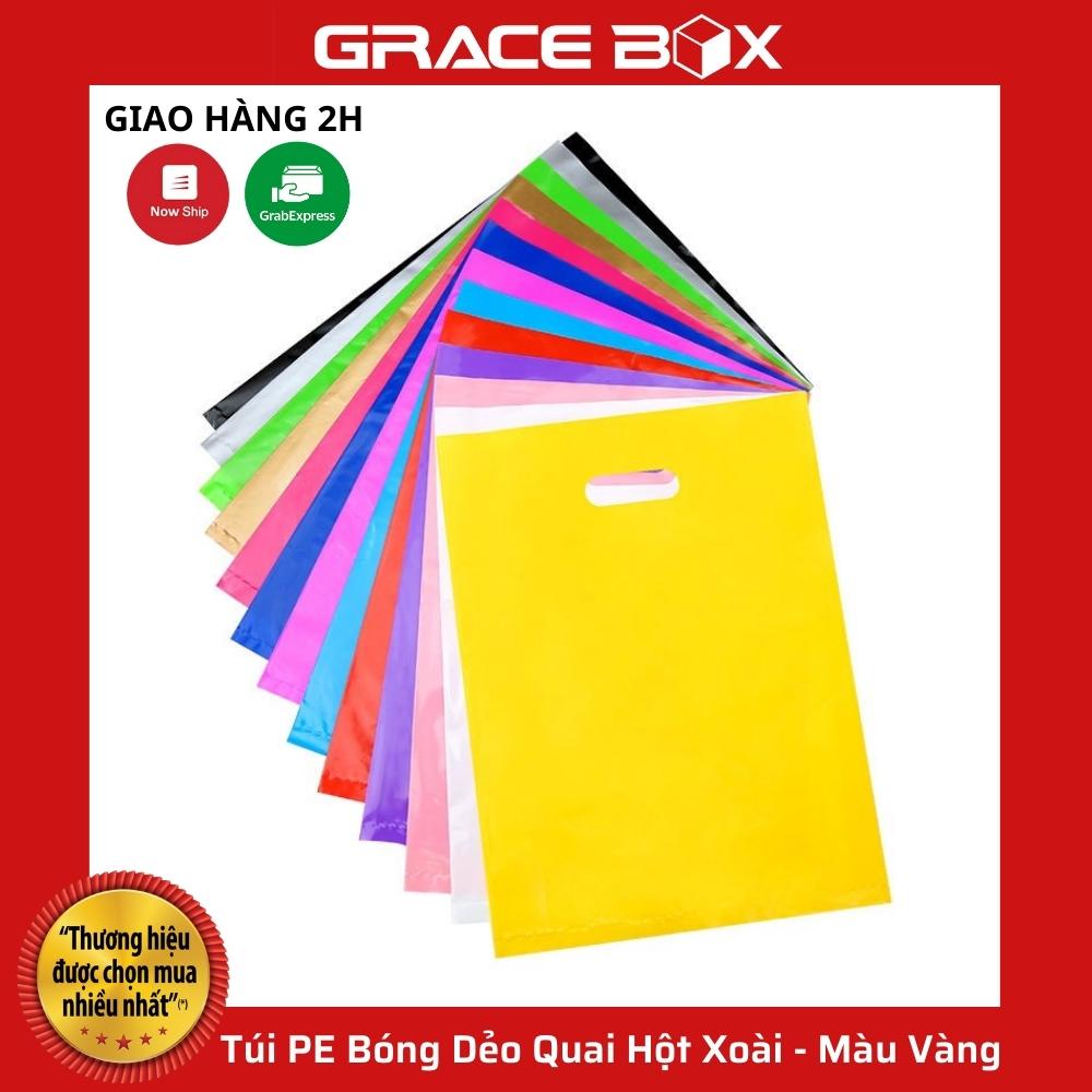 {Giá Sỉ} Túi PE Bóng Dẻo Màu Vàng - Quai Hột Xoài Đựng Phụ Kiện, Quần Áo - Siêu Thị Bao Bì Grace Box
