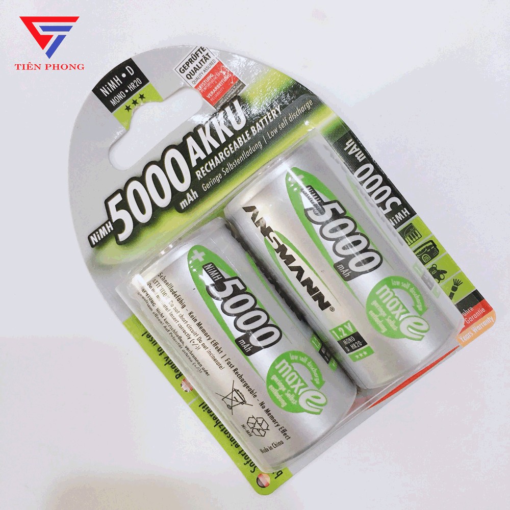 [VỈ 2 VIÊN] Pin sạc Đại D 5000mAh Ansmann chính hãng