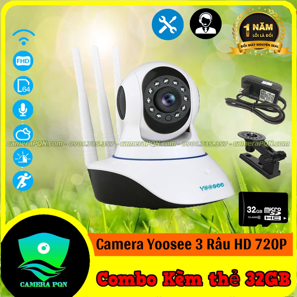 Camera Yoosee 3 râu 1.0 HD 720P Kèm Thẻ Nhớ 64GB