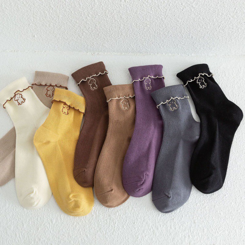 Tất Dài Thêu Cún Cho Nữ ERASHOP 077331 - Màu Trơn Đáng Yêu, Vải Co Giãn 4 Chiều, Rẻ Đẹp