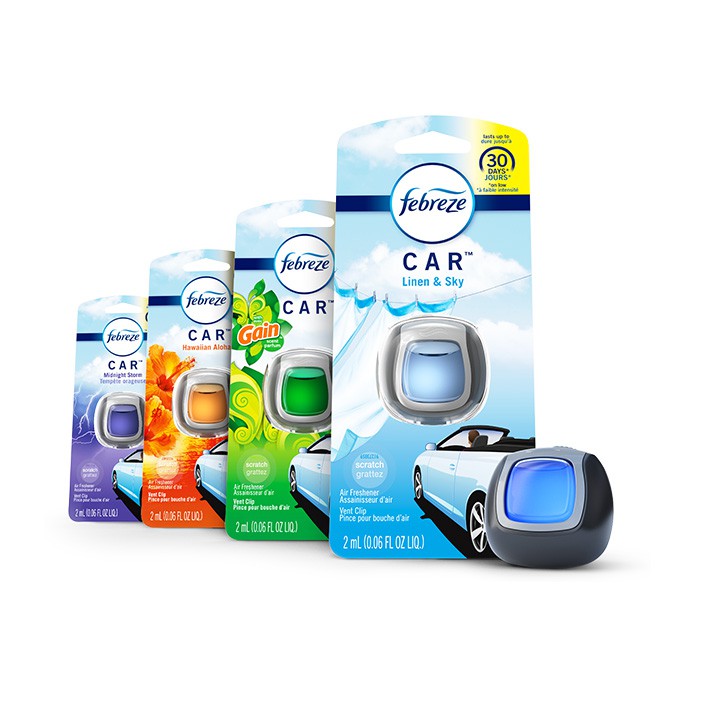 Nước Hoa Xe Hơi Kẹp Cửa Gió Điều Hòa Febreze Car Linen And Sky (vỉ 5 cái)