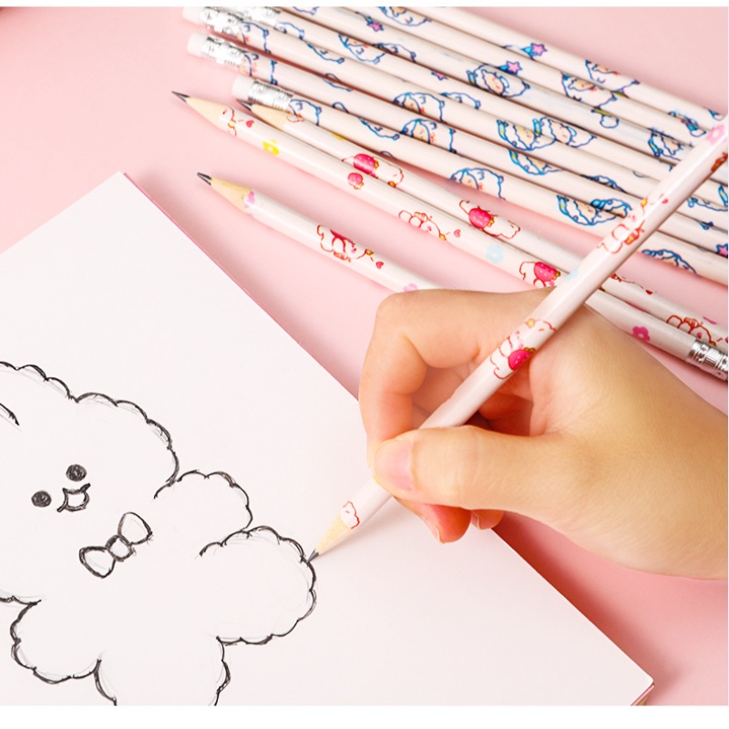 Set 10 Bút Chì Họa Tiết Hoạt Hình Sáng Tạo Kèm Gôm Tẩy Cho Học Sinh