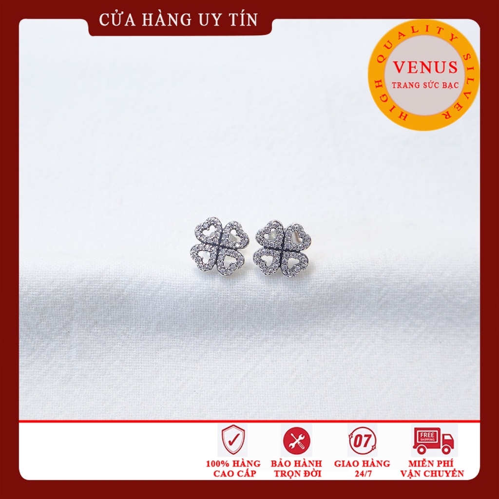 [Hàng cao cấp] Bông tai cỏ 4 lá- Trang sức bạc Venus