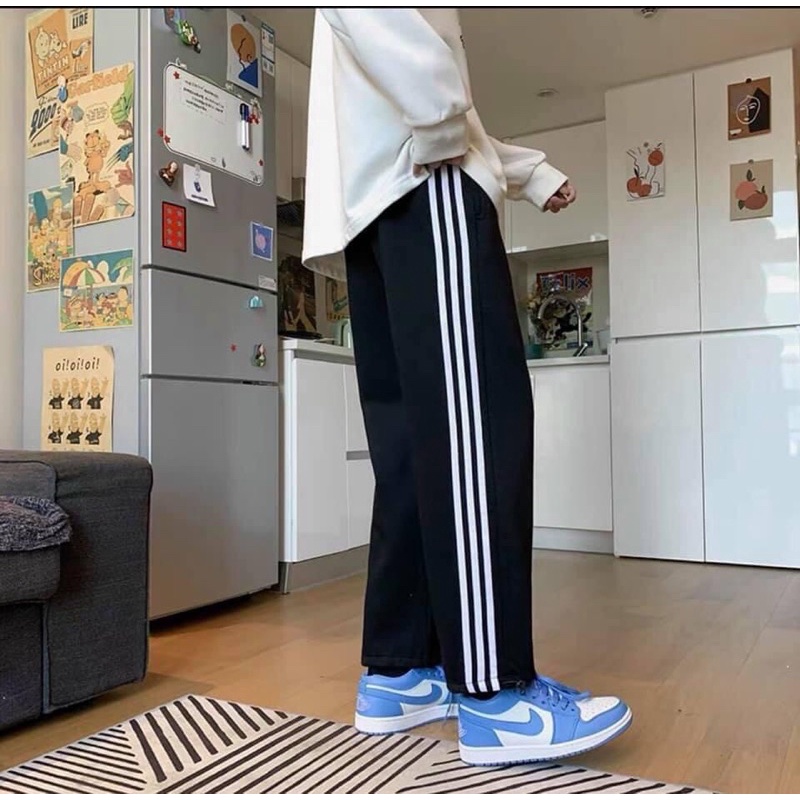 [CÓ ẢNH THẬT] Quần Ống Rộng 3 Sọc Nỉ Mềm Ulzzang Form Rộng Nam Nữ Unisex