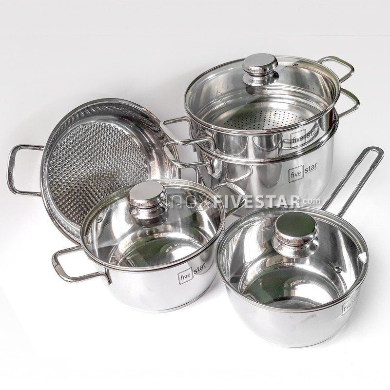 Bộ Nồi 8 món FIVE STAR inox 430 Bảo Hành 5 Năm Chính Hãng