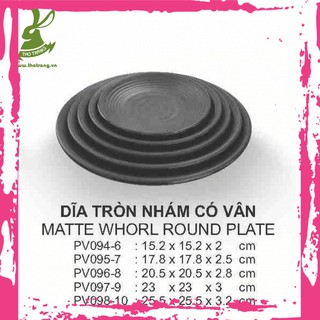 [Mẫu Mới]Dĩa Tròn Lót Chén Cơm Kiểu Hàn Quốc Màu Đen Có Vân Tròn 15.2*15.2*2cm Srithai Superware PV094-6
