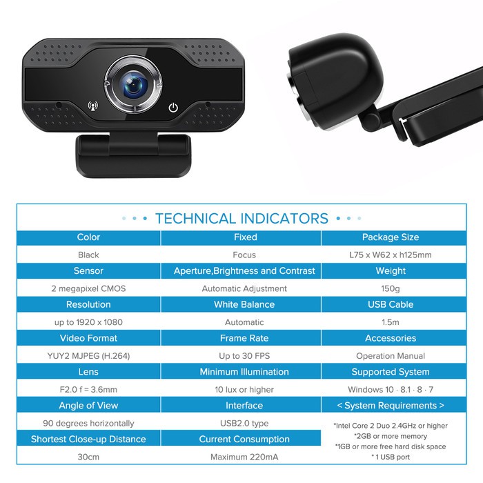 Webcam V8 Full Hd 1080p Full Hd 1080 P Kèm Micro | BigBuy360 - bigbuy360.vn