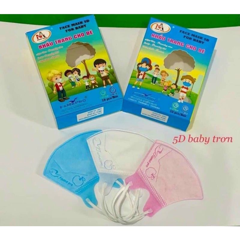 Combo 5 hộp khẩu trang 5D Kids quai thun 50 cái, khẩu trang kháng khuẩn cho bé