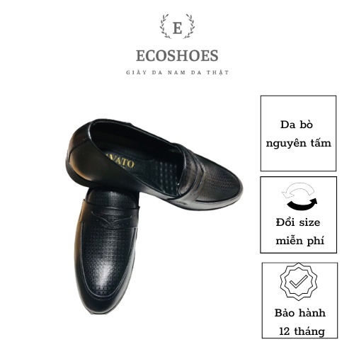 Giày lười nam Penny Loafer da bò cao cấp có vân màu đen - Giày da bò nguyên tấm ECO - 002 (Bảo hành 12 tháng)