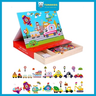 Đồ chơi ghép hình gỗ cho bé tìm hiểu mô hình xe ô tô các loại như xe cứu hỏa, máy bay, xe công trình,… TunaKids