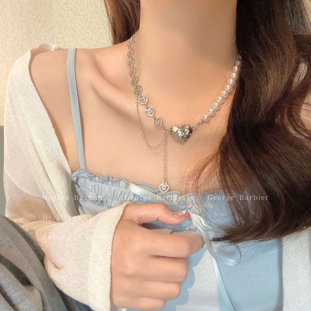Vòng cổ Đính Ngọc Trai Hình Trái Tim Phong Cách Hàn Quốc Sang Trọng