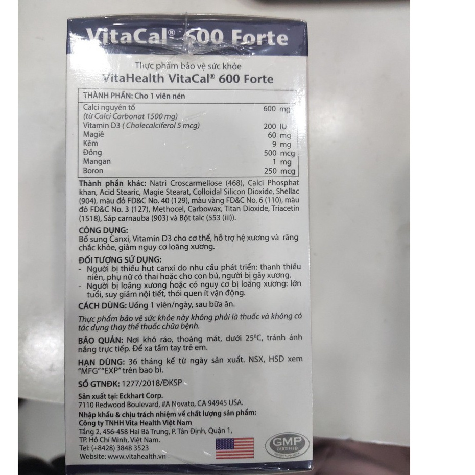 Viên Uống Bổ Sung Canxi Vitahealth Vitacal 600 Forte Mỹ (60 Viên)- 0305715