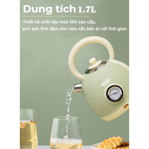 Ấm siêu tốc đun nước Vdada pha trà cao cấp Decor nhà bếp phong cách Vintage, dung tích 1.7L