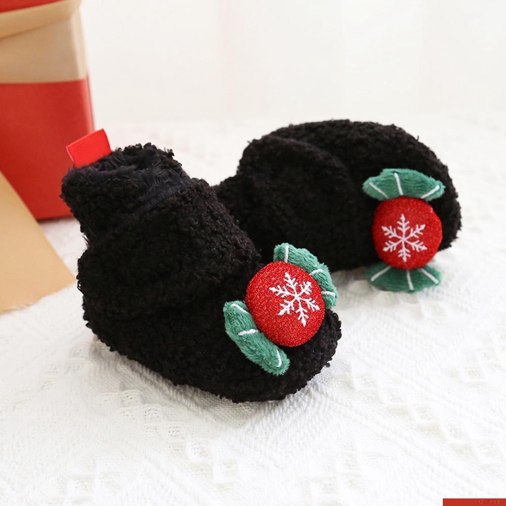 Giày bốt lót lông họa tiết giáng sinh cho bé từ 0-18 tháng tuổi