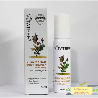 [ Mẫu mới 30ml] Xịt keo ong Vitatree 25ml, Vitatree Super Propolis Spray complex with Honey Úc