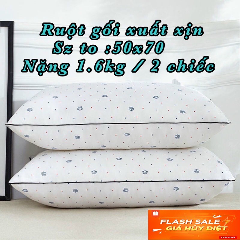 Ruột Gối Nằm Xuất Xịn Hàng Loại 1- (2 chiếc sz To-50x70cm), Siêu Mềm, Không Xẹp Lún