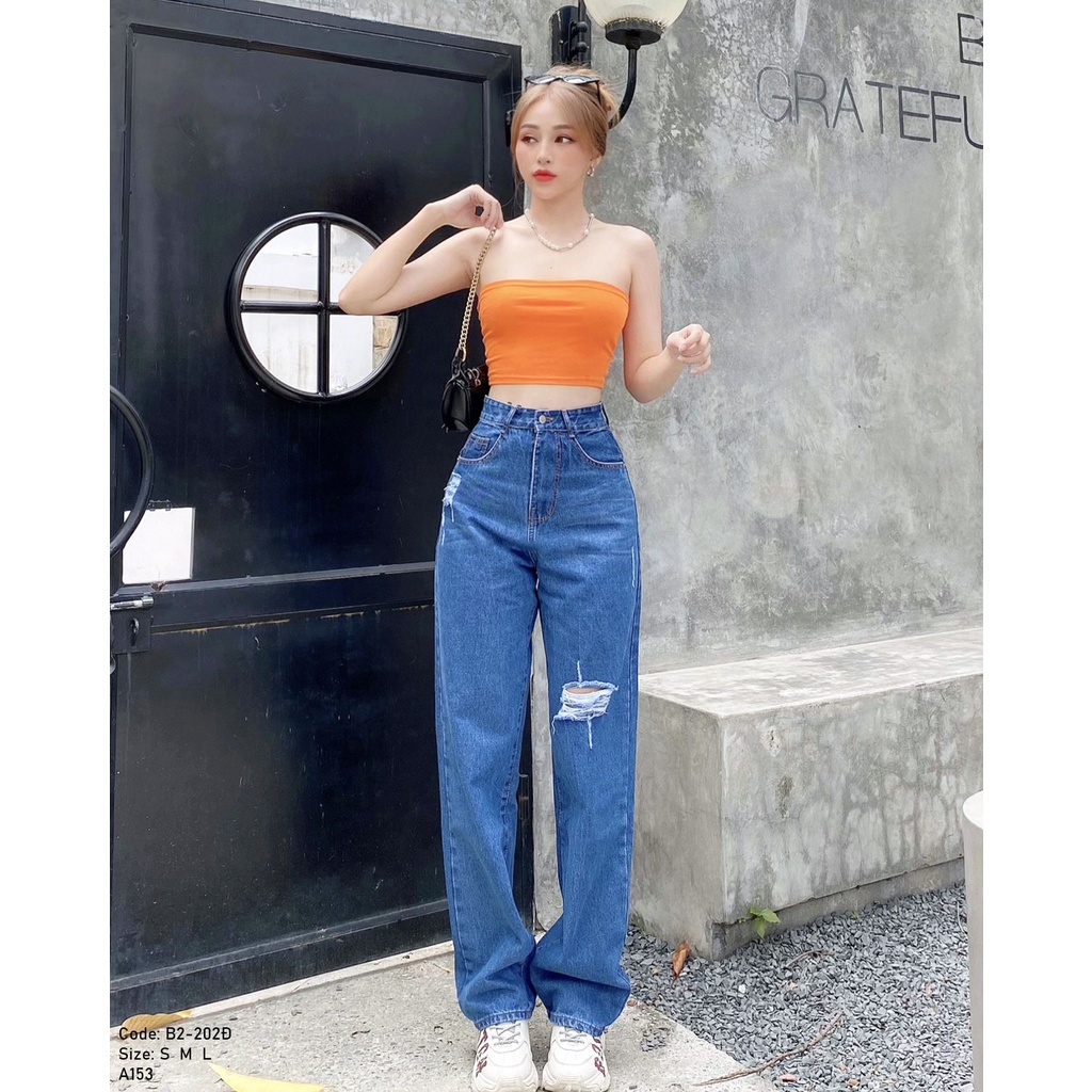 Quần Jeans Nữ Ống Rộng Rách Gối Màu Xanh AJ202 | Thời Trang Nữ | Siêu Hack Dáng | Giá Siêu Rẻ | Ảnh Chụp Tại Shop