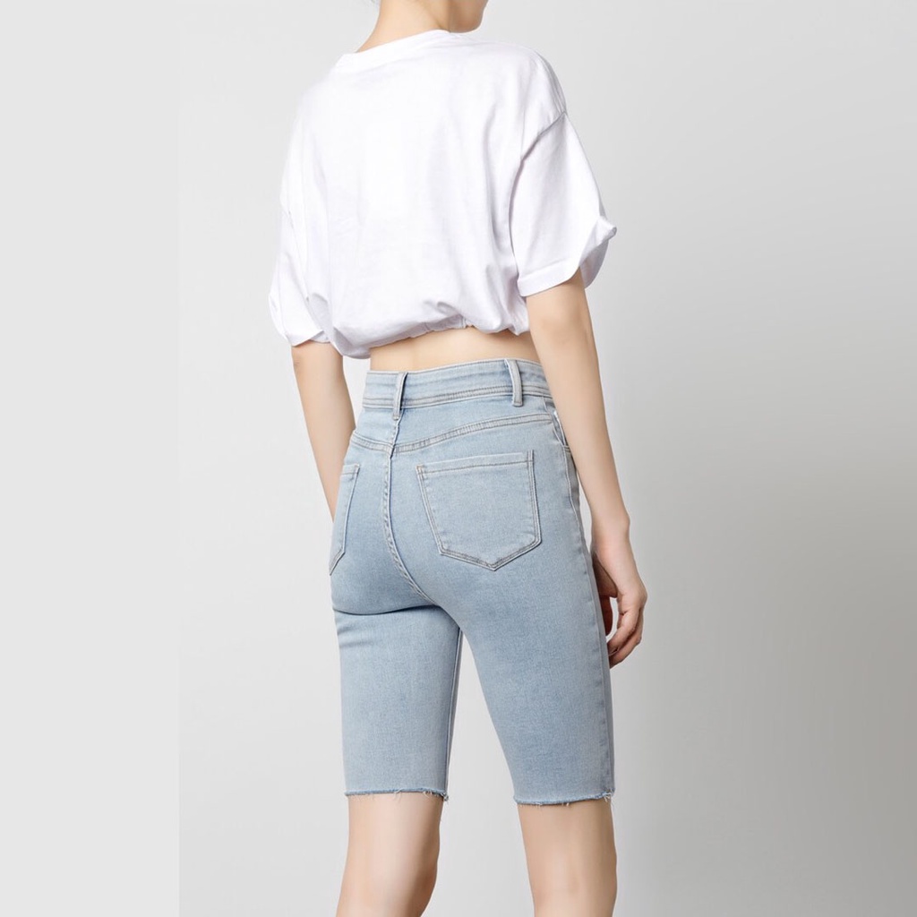 Quần short jean nữ lưng cao ôm cắt lai cá tính phong cách Hàn Quốc M Fashion SN05