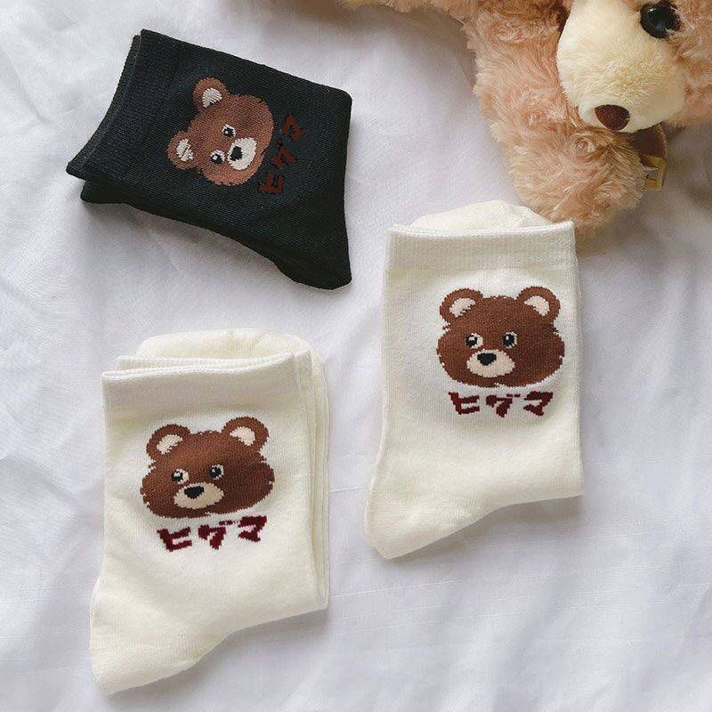 Vớ Cổ Trung In Họa Tiết Chú Gấu Dễ Thương Phong Cách Nhật Bản Thời Trang Cho Nữ