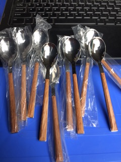 combo 5 thìa inox sin cán gỗ