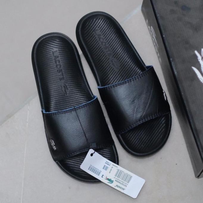 LACOSTE Xăng Đan Da Cao Su Màu Đen Thiết Kế Đơn Giản Hợp Thời Trang