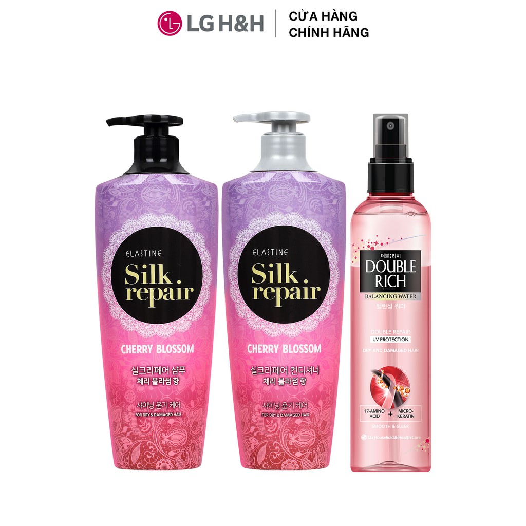 Combo Nước dưỡng tóc Double Rich và Bộ đôi gội xả chăm sóc và nuôi dưỡng tóc Elastine Silk Repair - Hương Hoa Anh Đào