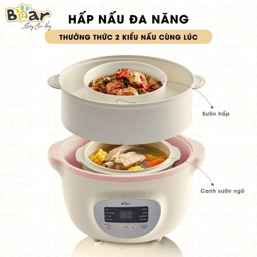 Nồi nấu cháo chậm - chưng - hấp 1,6l hãng Bear