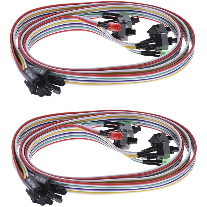 Bộ 2 Dây Cáp Công Tắc ATX Có 2 Đèn LED Xanh Lá / Đỏ / Xanh Lá 65cm Chuyên Dụng Cho Máy Tính
