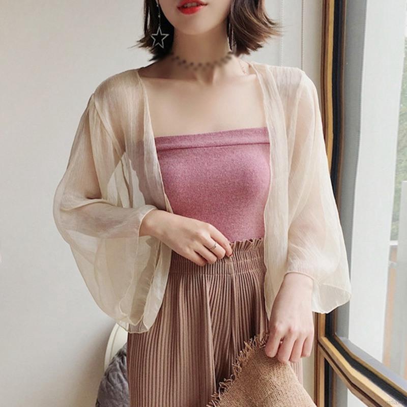 Áo Khoác Cardigan Tay Dài Dáng Rộng Chống Nắng Nhẹ Nhàng Phong Cách Retro Hàn Quốc