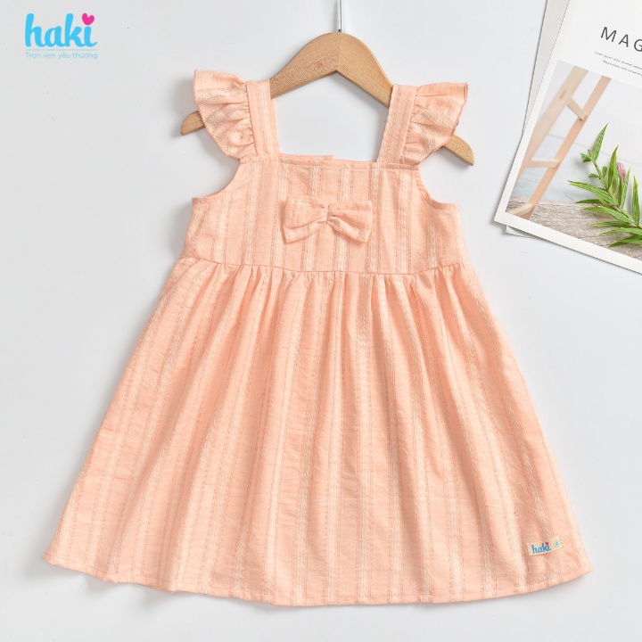 Váy bé gái cổ vuông tay cánh tiên chất liệu thô 100% Cotton cao câp mềm, thoáng mát HAKI HK525